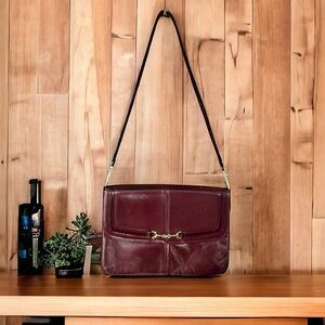 Vintage Jane Shilton Burgundy Horsebit Shoulder Bag